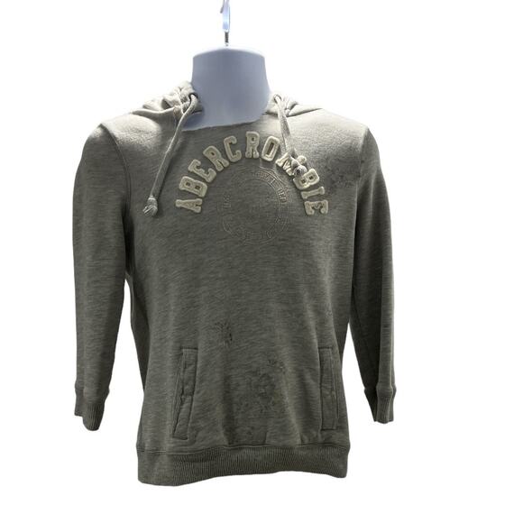 Abercrombie & Fitch Distressed Pullover Hoodie Heather Grey Small - Picture 4 of 14